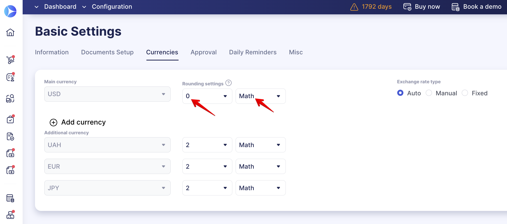 Currency Exchange Rates and Rounding Settings